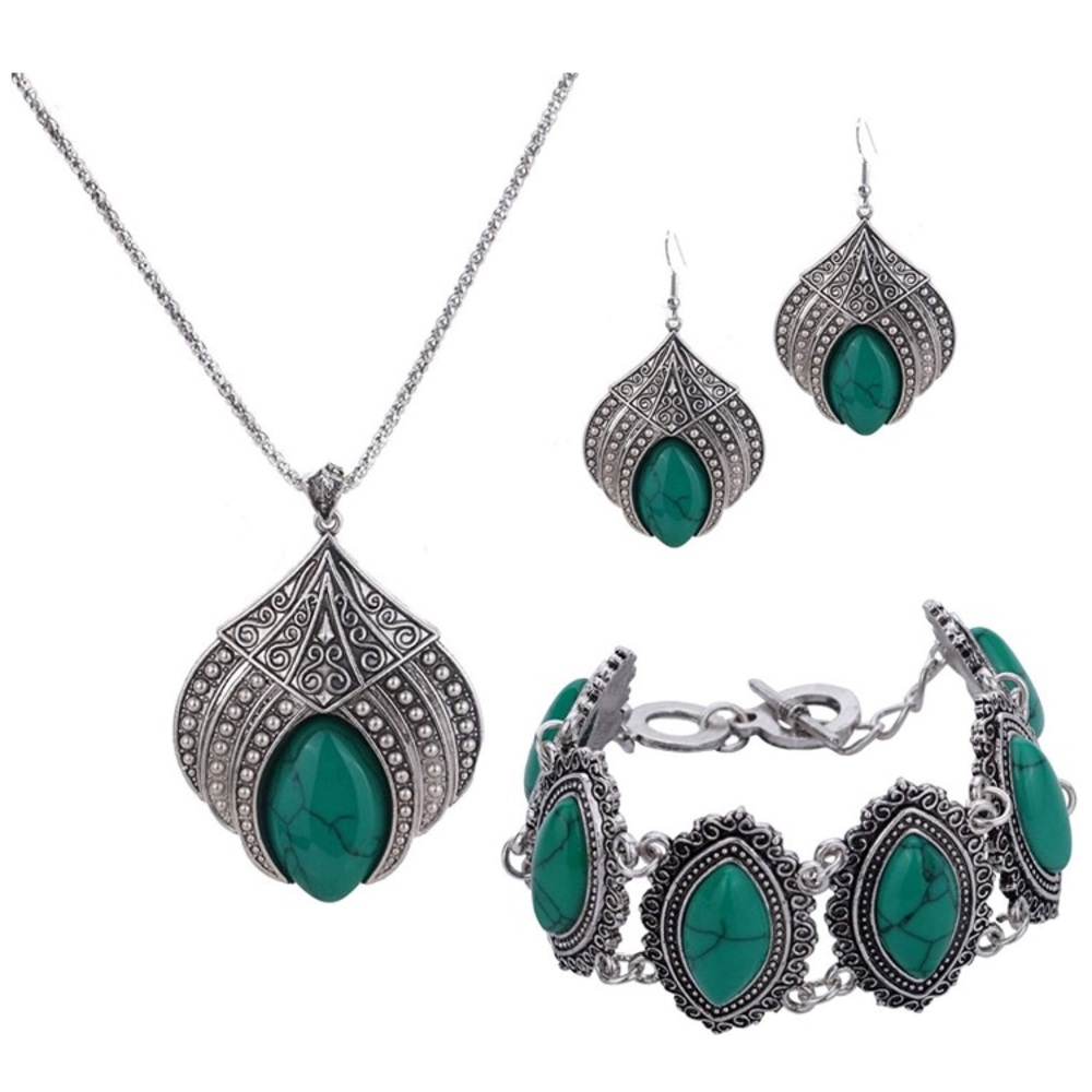 Turquoise Claw Flower Fashion Jewelry Set